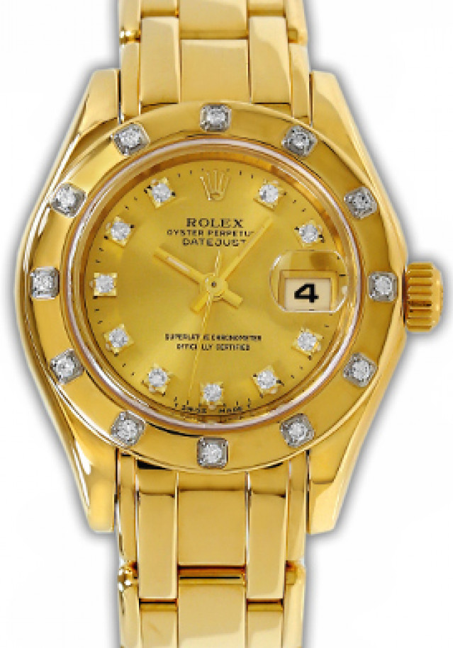 Rolex 69318 Yellow Gold on Pearlmaster, Diamond Bezel Champagne Diamond Dial
